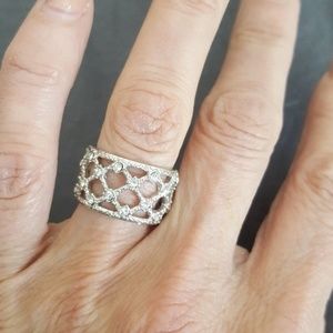 Cigar Band Lattice Ring Size 7 Silver Rhodium Plate CZ JTV Bella Luce EUC Preppy